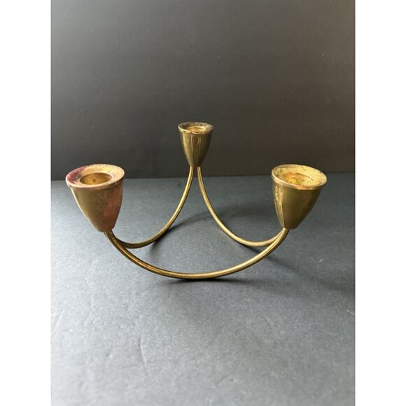 Vintage Danish Brass MCM Candelabra Candlestick Holder Mid Century Modern Retro - Picture 1 of 9